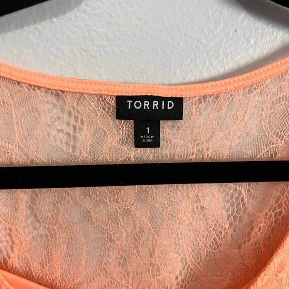 Torrid Peach Ruffle Lace Top with Attached Cami - Picture 2 of 3